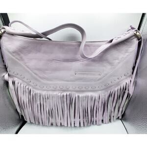 Barini Lavender Purple Large Leather Shoulder Bag with Leather Fringe NWOT